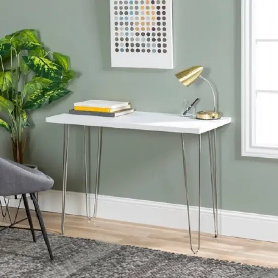 Gibby Modern Glam Hairpin Leg Writing Desk Faux White Marble - Saracina Home image {1}