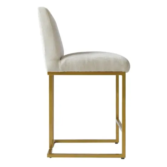 Set of 2 Mason 25" Contemporary Armless Upholstered Fabric With Gold Metal Sled Legs Counter Height Barstools-The Pop Maison image {3}