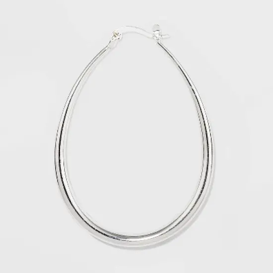 Silver Plated Graduated Oval Hoop Earrings - A New Day&trade; Silver image {1}