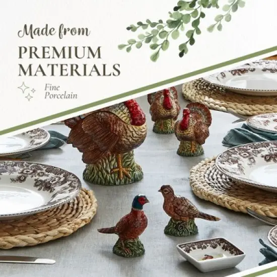 Spode Woodland Festive Woodland Pheasant Salt & Pepper Shakers - Rustic Bird Table Accents, Fall Dining D&eacute;cor, Male and Female Dolomite Pheasants image {3}