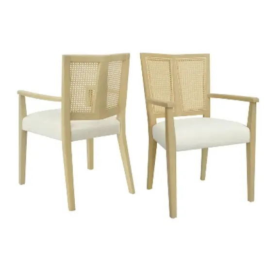 Christopher Knight Home Hana Rubberwood Upholstered Dining Arm Chairs with Cane Webbing(Set of 2) image {10}