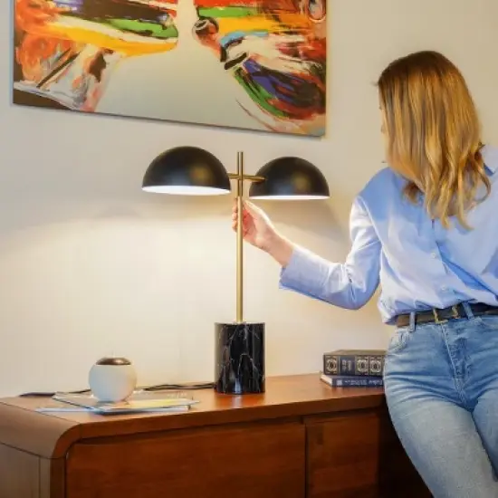 Gulches Black Double Table Lamp - 22.4" H X 20" W X 7.9" D, Faux Marble Base with On/Off Switch, for Living Room & Office Reading image {3}