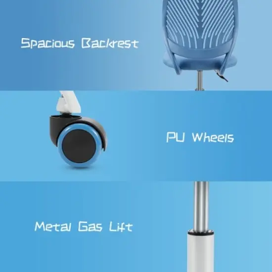 Costway Office Task Desk Armless Chair Adjustable Mid Back Swivel Study Chair Rose\Blue\Turquoise\Purple image {8}