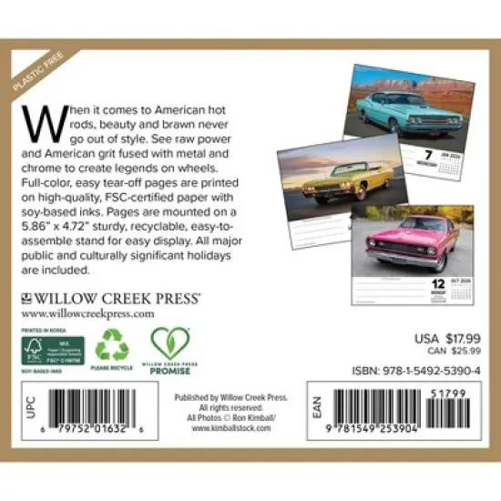 Willow Creek Press 5.5"x6.5" American Muscle Cars 2026 Box Calendar image {1}