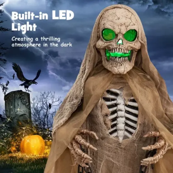 Costway Lighted and Animated Halloween Decoration 67" Outdoor Halloween Skeleton w/ LED Creepy Skull w/ Vocally Triggered Sound & Motion Effects image {3}