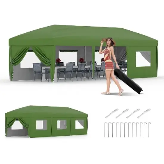10x30 FT Heavy Duty Canopy Tent with 8 Removable Sidewalls, Portable Roller Bag, 3 Height Settings, 8 Weight Bags, 8 Stakes & 6 Guy Ropes image {9}
