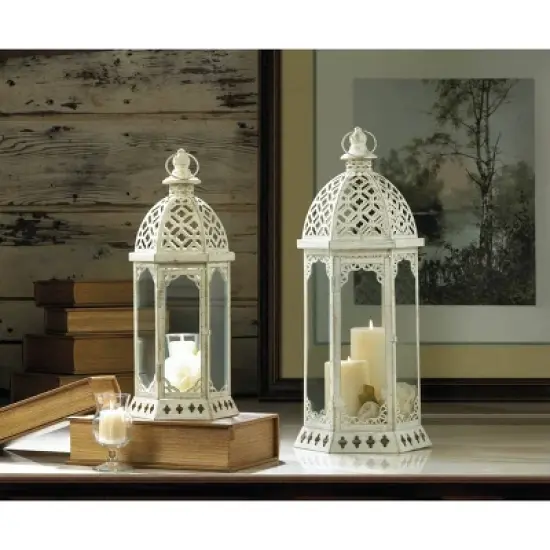 Iron Graceful Outdoor Lantern Distressed White - Zingz & Thingz image {1}