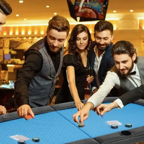 EROMMY 72" Oval 8-Player Poker Table Foldable, Ready To Use Card Table With Cup Holders image {2}