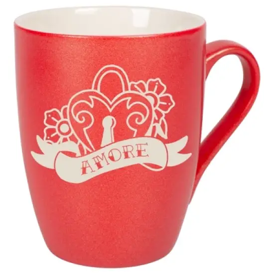 100 North Floral Heart 10 Ounce Crimson Red Metallic Finish, Comfortably Fits Your Hands, New Bone China Coffee Tea Cup Mug, Amore image {1}