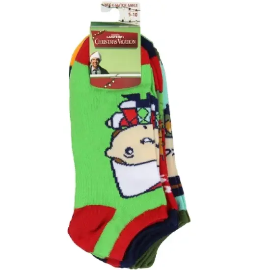 National Lampoon Christmas Vacation Adult Merry Clarksmas 5-Pack No-Show Socks Multicoloured image {3}