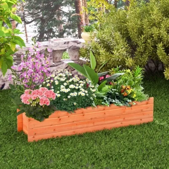 Costway Raised Garden Bed Wood Rectangular Planter Box with 2 Drainage Holes Outdoor image {3}