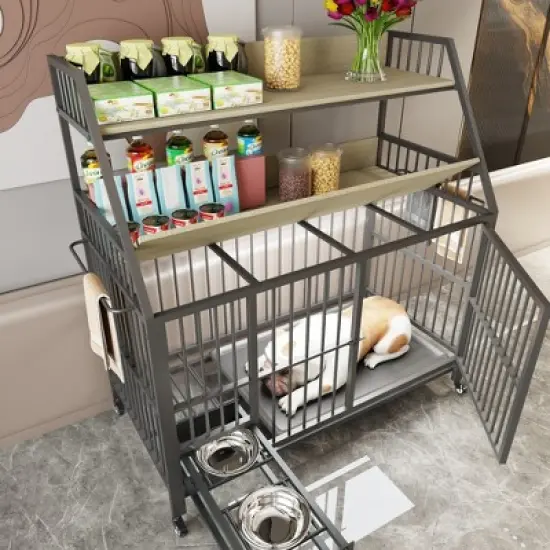 Whisen Large Pet Crate with Rack, Drawers, Stainless Steel Basin image {1}