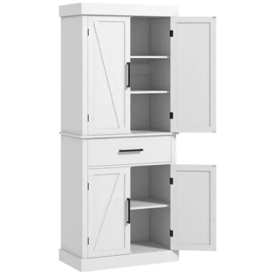 HOMCOM 72" Tall Kitchen Pantry Storage Cabinet, Farmhouse Freestanding Kitchen Cabinet with Barn Doors, Drawer and Adjustable Shelves, White image {3}
