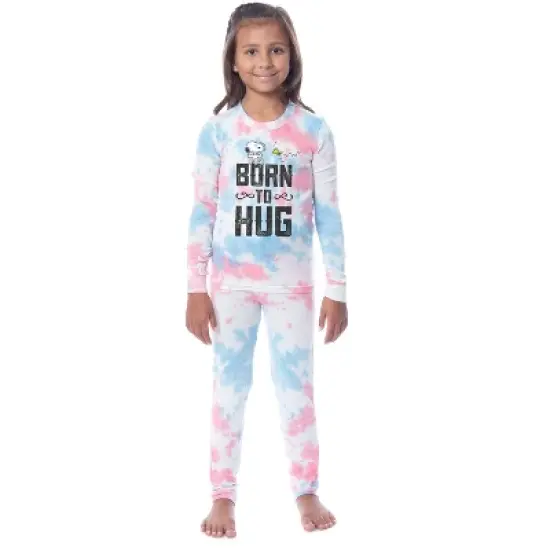 Peanuts Girls' Snoopy Born To Hug Unisex Child 2 Piece Sleep Pajama Set Multicolored image {4}