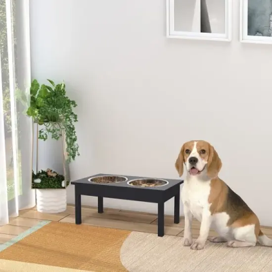 MaseiKar 23" Wooden Heavy Duty Dog Food Bowls Pet Elevated Feeding Station -Black image {4}