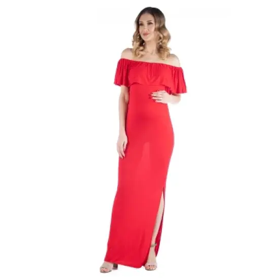 Off Shoulder Ruffle Maxi Masternity Dress image {6}