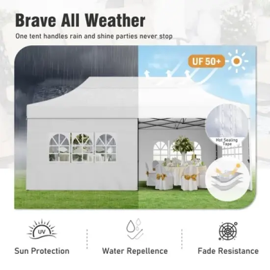 Captiva Designs 10x15 Pop Up Outdoor Commercial Heavy Duty Party Tent, White image {10}