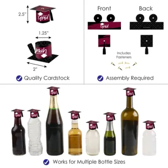 Big Dot of Happiness Maroon Grad - Best is Yet to Come - DIY Grad Cap Burgundy Graduation Party Bottle Topper Decorations - Set of 20 image {2}