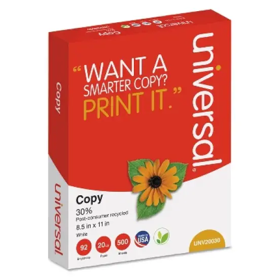 UNIVERSAL 30% Recycled Copy Paper 92 Brightness 20lb 8 1/2 x 11 White 5000/Carton 20030 image {1}
