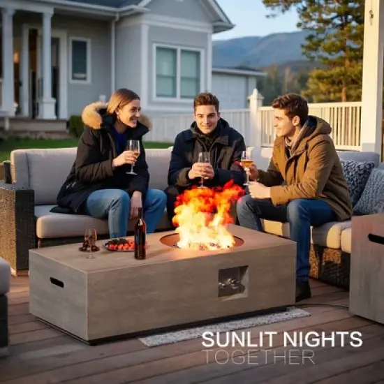 Evita 50,000 BTU Outdoor Fire Pit Table with Glass Stone and Rain Cover-48 *20.9*12.4 Inch image {4}