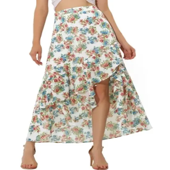 Allegra K Women's Floral Ruffle Skirt Wrap Tiered Asymmetrical Chiffon Skirts image {5}