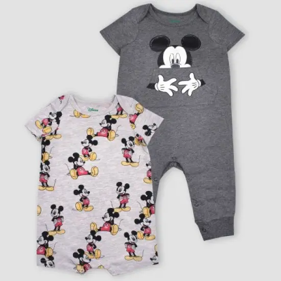 Baby Boys' 2pk Disney Mickey Mouse Short Sleeve Romper - Gray image {1}