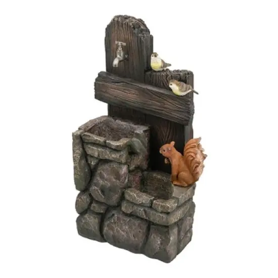 NAYSAYE Fountain Two Tier Woodland Animal Water Feature for Garden Patio and Porch, Multicolor, 15"*14.1"*26.4" image {3}
