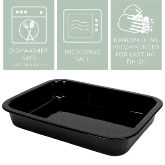 Elanze Designs Large 9x13 inch Stoneware Porcelain Baking Dish With Stainless Steel Rack, Black image {1}
