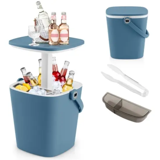 Tangkula Portable Cooler Table with Handle Cooler w/ Lift Top Lid & Bottle Opener 3-in-1 Outdoor Cocktail Drink Table Black/Blue image {10}