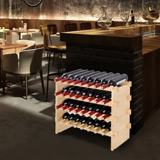VEVOR 48 Bottle Stackable Modular Wine Rack, 6-Tier Solid Bamboo Wood Storage Racks, Floor Freestanding Wines Holder Display Shelf, Natural Color image {1}