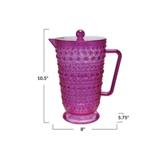 Storied Home 2-Quart Acrylic Footed Pitcher with Lid and Raised Dots, Fuchsia Color image {1}