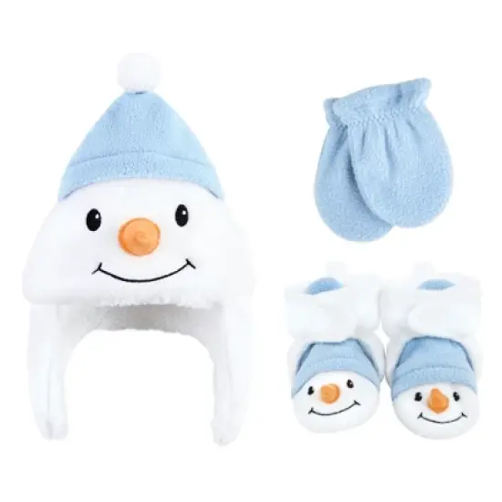 Hudson Baby Infant Boy Trapper Hat, Mitten and Bootie Set, Snowman image {6}