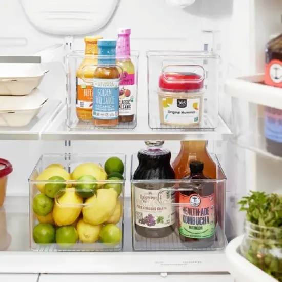 iDESIGN 4pc Recycled Plastic Refrigerator Organizer Bin Set: Clear Kitchen Storage, Dishwasher-Safe image {4}