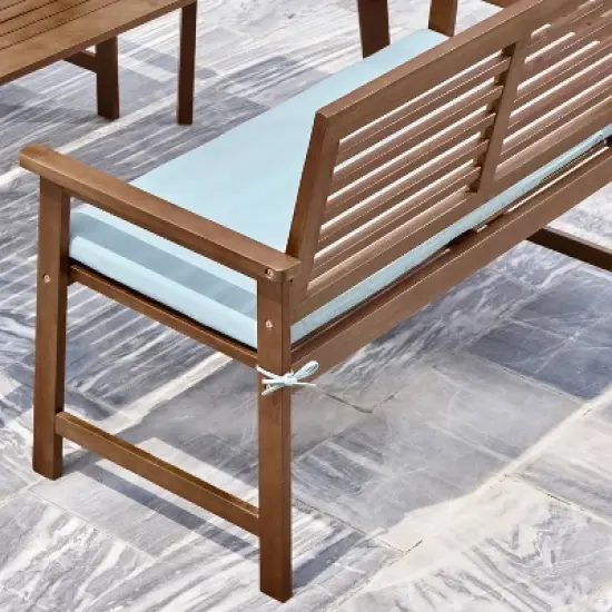 4pc Farmhouse Slatted Eucalyptus Wood Patio Dining Set with Bench - Vifah image {3}