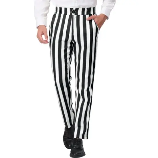 Lars Amadeus Men's Classic Fit Flat Front Business Work Prom Striped Pants image {8}