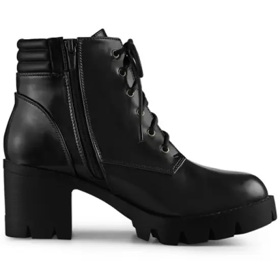 Perphy Women's Platform Lace Up Chunky Heel Ankle Combat Boots image {5}