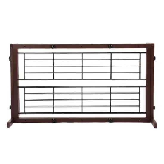 SEVOBAL Pet Crates and Houses Adjustable Wooden Pet Gate for Dogs Indoor Freestanding Dog Fence for Doorways Stairs, Deep Brown, 38.2"*17.7"*21.1" image {3}