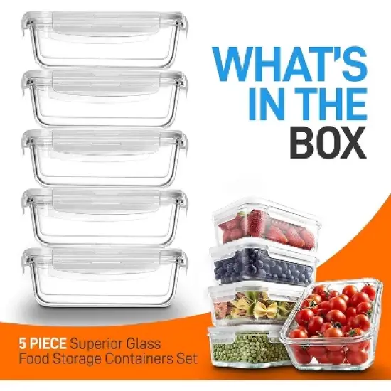 NutriChef 10-Piece High Borosilicate Glass Meal Prep Containers Set - Clear Locking Lids, 30oz image {6}