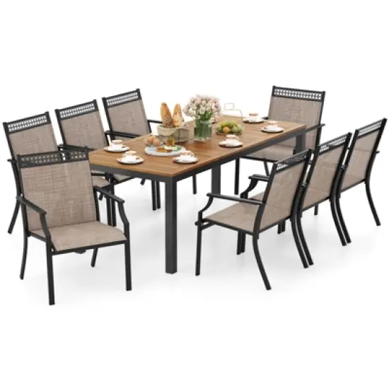 Tangkula 9-Piece Outdoor Patio Furniture w/ Large Wooden Tabletop & Umbrella Hole image {10}