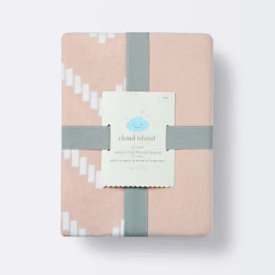 Jersey Fitted Crib Sheet - Pink Chevron and Solid Heirloom - Pink - 2pk - Cloud Island&trade; image {3}