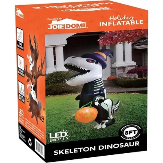 Joyfy 8 FT Halloween Inflatable Outdoor Decorations, Inflatable Skeleton Dinosaur with Pumpkin for Halloween Outdoor Yard Garden Lawn Decorations image {6}