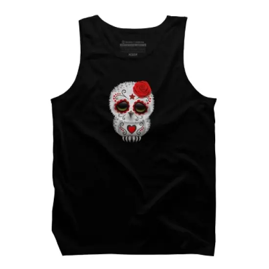 Men's Design By Humans Cute Red Day of the Dead Sugar Skull Owl By jeffbartels Tank Top image {4}