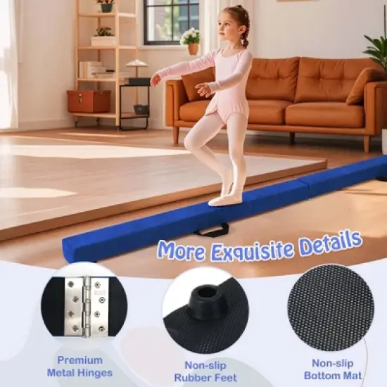 Costway 8 FT Folding Gymnastic Beam with Anti-slip Base Pine Wood Frame Carrying Handle Blue/Beige/Pink/Dark Purple/Purple/Multicolor image {5}