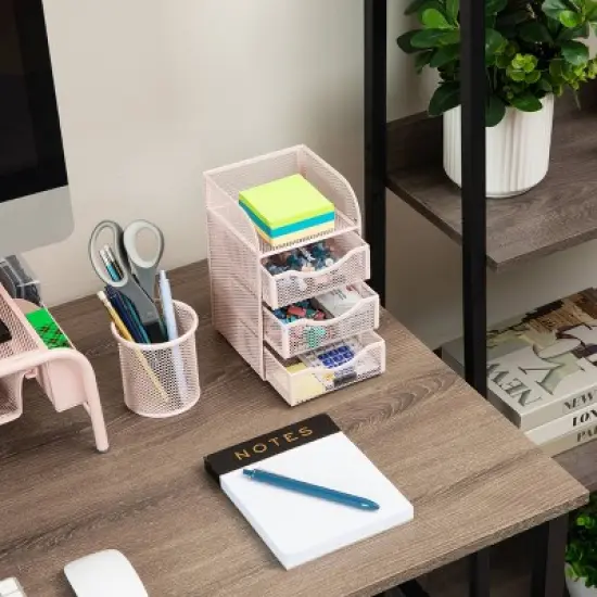 Mind Reader Paper Binder Clip Basket Metal Mesh Pink image {5}