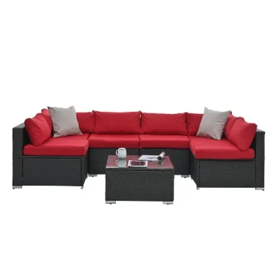Patio furniture outdoor sofa set with 6 seats, Garden Furniture With Tempered Glass Coffee Table image {3}