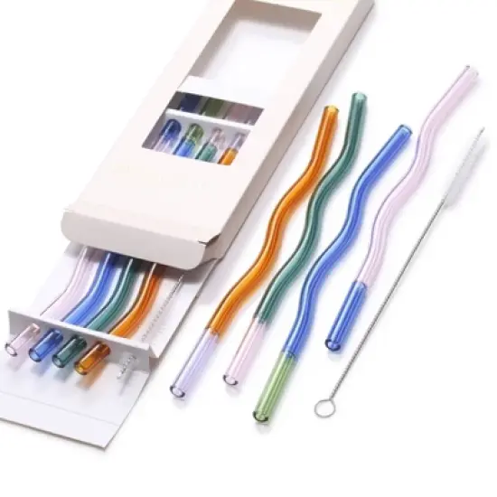 Wit & Delight 4ct Everyday Gifting Reusable Glass Straws with Cleaning Brush image {6}