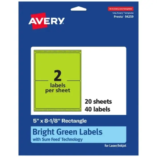 Avery Bright Green Paper Labels, 5" x 8-1/8" Rectangle image {10}