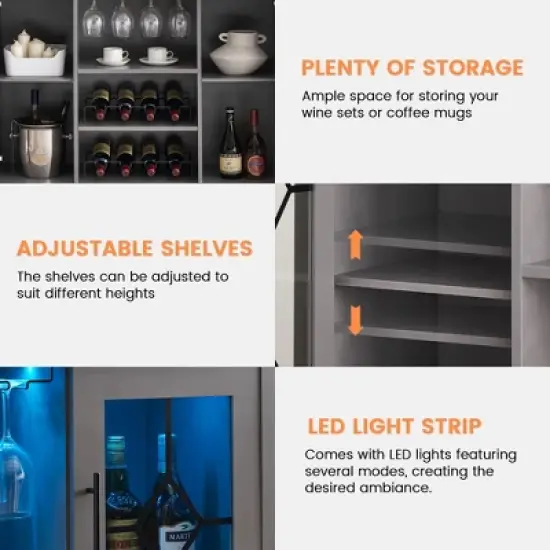 Kitchen Storage Buffet, Sideboard Storage Cabinet, Wine Glass LED Light, Coffee Bar Bar Cabinet, Storage Drawer Buffet Cabinet image {5}