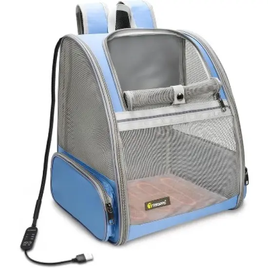 Texsens Cat Backpack Carrier with Heated Cat Bed(Blue) image {1}