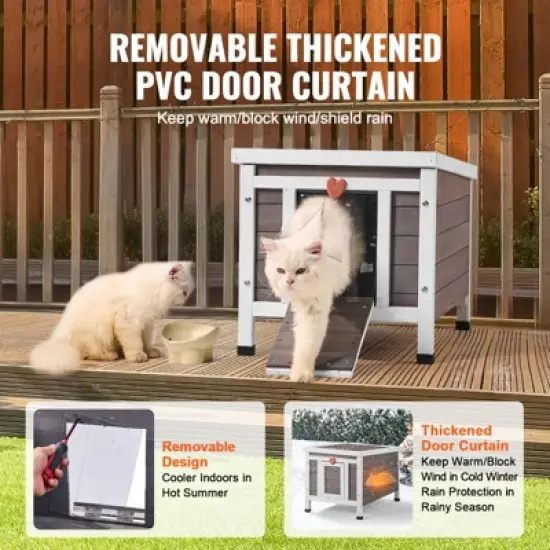 VEVOR Outdoor Cat House Weatherproof, Feral Cat Shelter for Multiple Cats, Outdoor Wooden Cat Rabbit House with PVC Door Flaps and Open Roof image {5}
